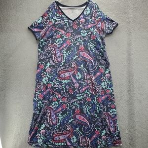 Dreams & Co. Maxi Shirt Dress Women's Plus Size 1X 22/24 Long Lounger Paisley